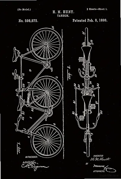 1898 - Tandem Bicycle - H. M. Hunt - Patent Art Poster