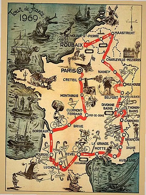 1969 TOUR DE FRANCE MAP POSTER