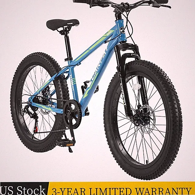 24″ Fat Tire Bike Adult/Youth 7 Speeds Mountain Bike Trail Bike Commuter Bicycle