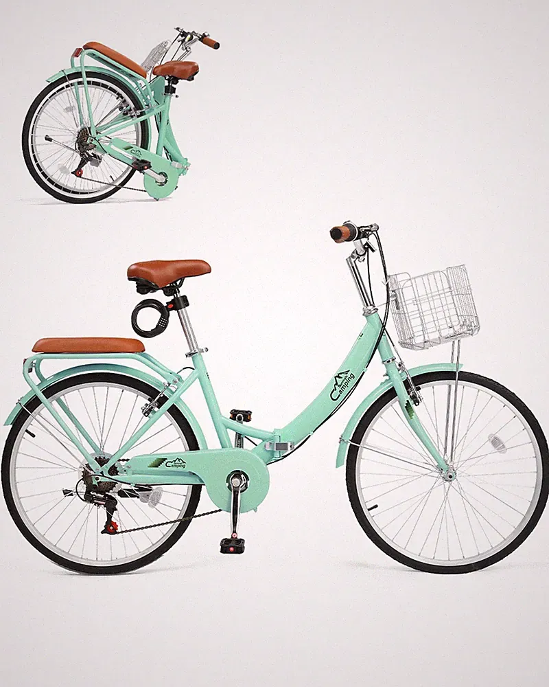 24 Inch Foldable Bike Folding Bicycle,7 Speed High-Carbon Steel Cruiser Bicycle