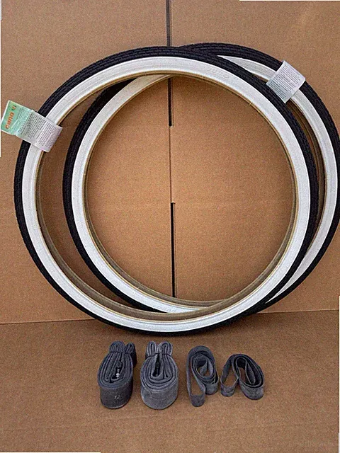 24" x 1.75 Black White Wall Tires Tubes Set DURO City Bike Brick Slick Thread