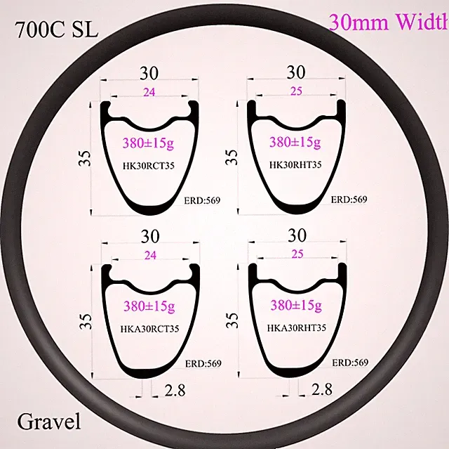 700C SL Carbon Rim 30mm Width 35mm Depth Tubeless Hookless for Gravel Road Bike