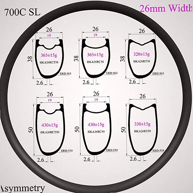700C SL Road Bike Carbon Rim 26mm Width 38 50mm Depth Tubeless Clincher Tubular