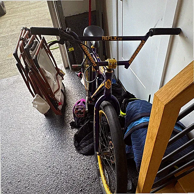 Beseem Reflex 24in BMX Bike Purple/Gold/Black Mechanical Disc 1-Speed Pegs