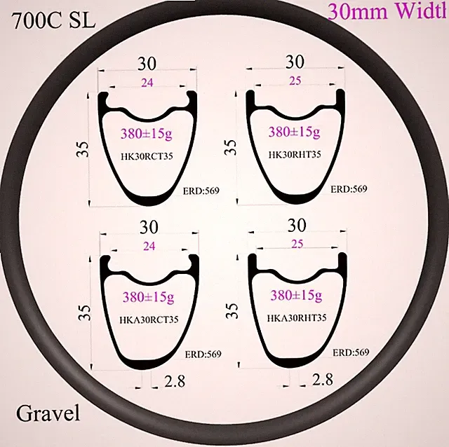 Gravel Road Bike Carbon Rims 700C Width 30mm Depth 35mm Tubeless Disc Brake 28H