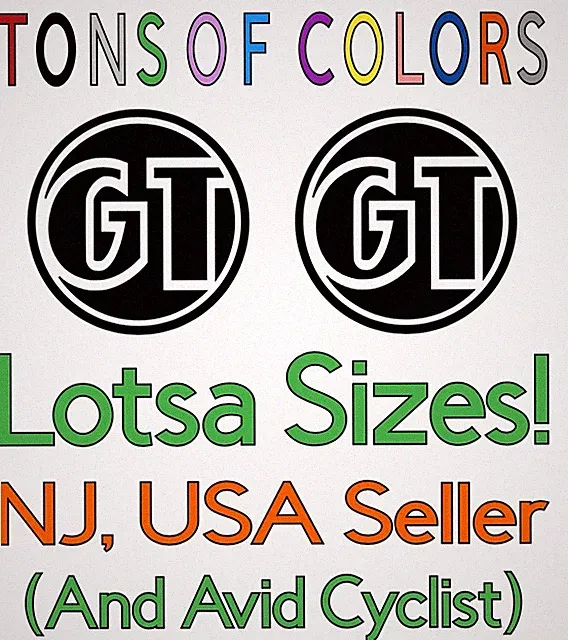 TWO GT Bikes ROUND Die Cut Vinyl Decals MTB Freestyle BMX VBMX Mountain Gravel F