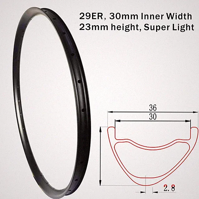 Ultralight 29ER Mountain Bike Carbon Rim Asymmetrical Disc Brake Tubeleass Wheel
