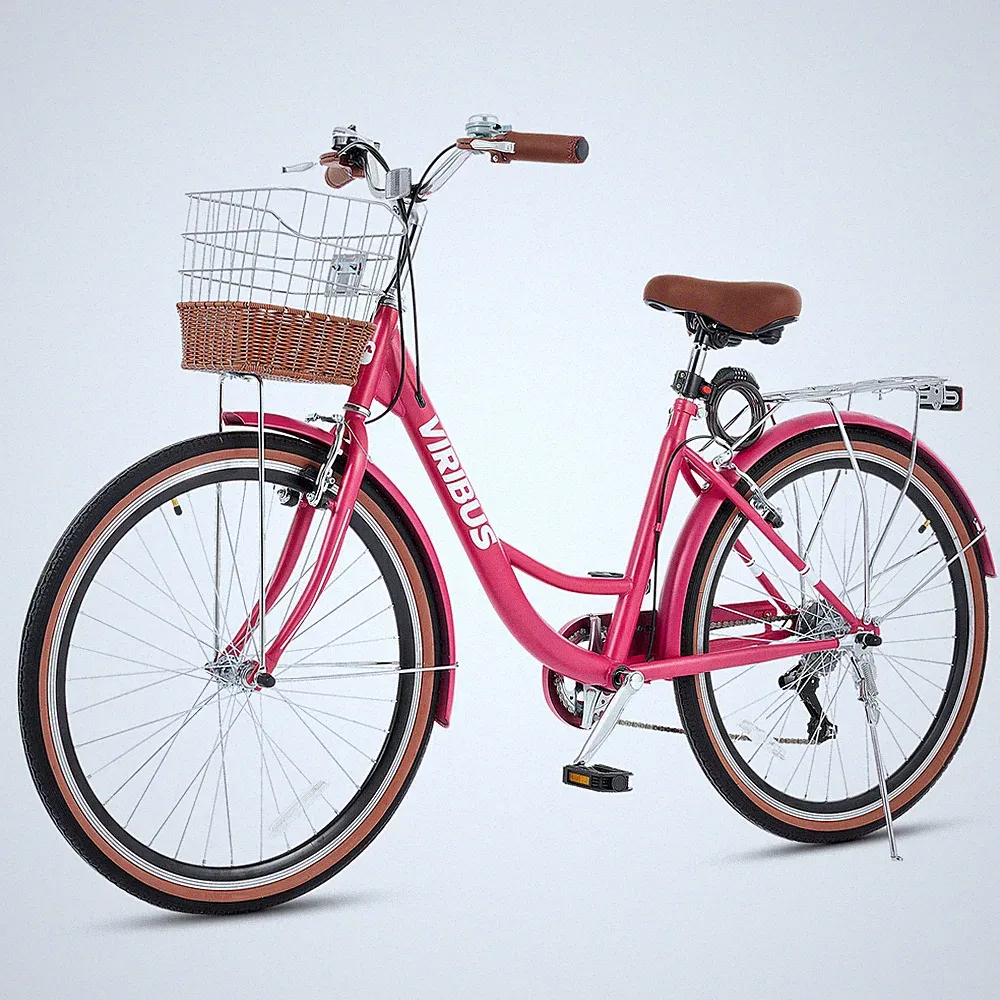 VIRIBUS Women's Bike 24Inch/26 Inch Beach & City Cruiser Bicycle with 7 Speed